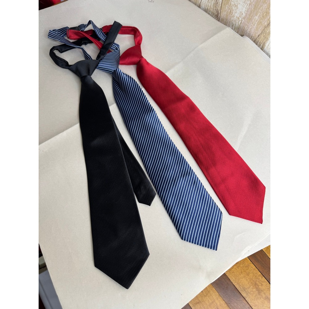 Kilofly Boys Necktie Set of 3 Black Red Blue Striped Size 8-12 Adjustable